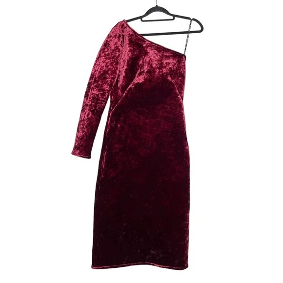 burgundy tie waist dress Velvet Asymmetric One Shoulder Tailored Maxi Dress main image 0